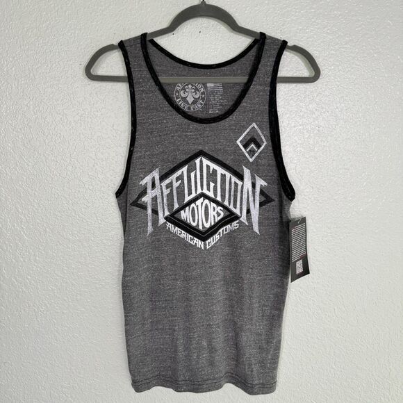 Affliction Shirt Mens Small Muscle Tank American Customs Motors Logo Gray Casual - Picture 1 of 9
